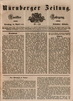 Nürnberger Zeitung (Fränkischer Kurier) Dienstag 29. April 1845