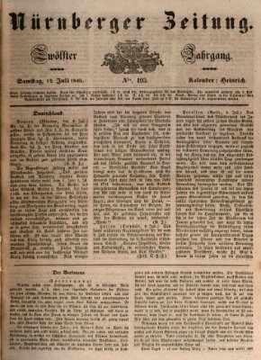 Nürnberger Zeitung (Fränkischer Kurier) Samstag 12. Juli 1845