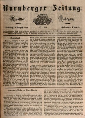 Nürnberger Zeitung (Fränkischer Kurier) Dienstag 5. August 1845