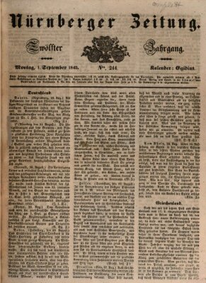 Nürnberger Zeitung (Fränkischer Kurier) Montag 1. September 1845