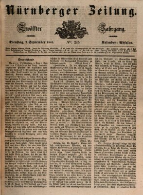 Nürnberger Zeitung (Fränkischer Kurier) Dienstag 2. September 1845