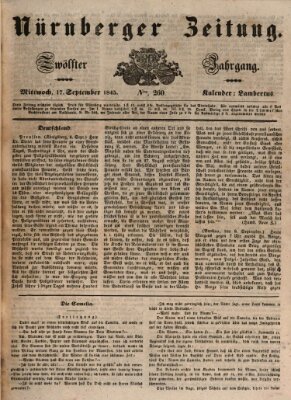 Nürnberger Zeitung (Fränkischer Kurier) Mittwoch 17. September 1845