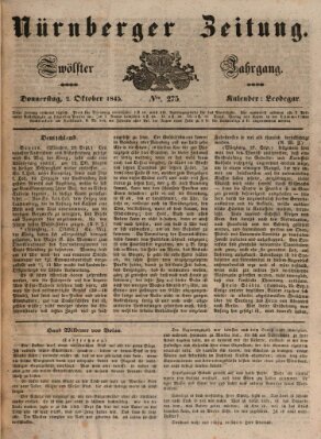 Nürnberger Zeitung (Fränkischer Kurier) Donnerstag 2. Oktober 1845