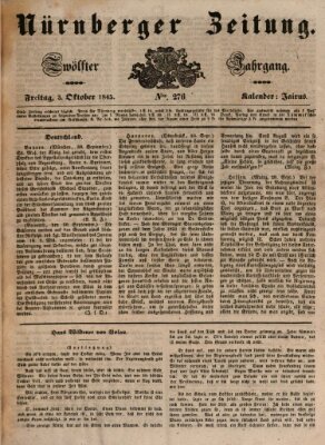 Nürnberger Zeitung (Fränkischer Kurier) Freitag 3. Oktober 1845