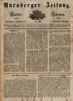 Nürnberger Zeitung (Fränkischer Kurier) Dienstag 7. Oktober 1845