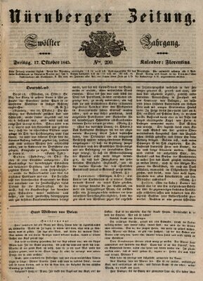 Nürnberger Zeitung (Fränkischer Kurier) Freitag 17. Oktober 1845