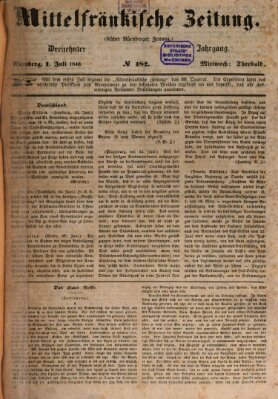 Mittelfränkische Zeitung für Recht, Freiheit und Vaterland (Fränkischer Kurier) Mittwoch 1. Juli 1846