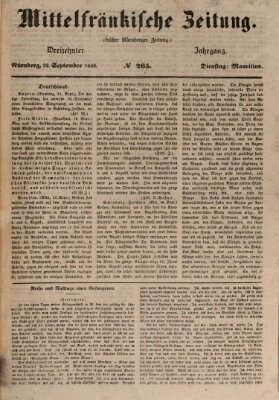 Mittelfränkische Zeitung für Recht, Freiheit und Vaterland (Fränkischer Kurier) Dienstag 22. September 1846