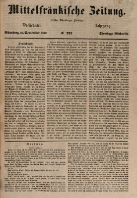 Mittelfränkische Zeitung für Recht, Freiheit und Vaterland (Fränkischer Kurier) Dienstag 29. September 1846