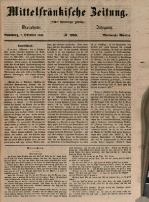 Mittelfränkische Zeitung für Recht, Freiheit und Vaterland (Fränkischer Kurier) Mittwoch 7. Oktober 1846