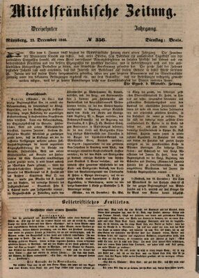 Mittelfränkische Zeitung für Recht, Freiheit und Vaterland (Fränkischer Kurier) Dienstag 22. Dezember 1846