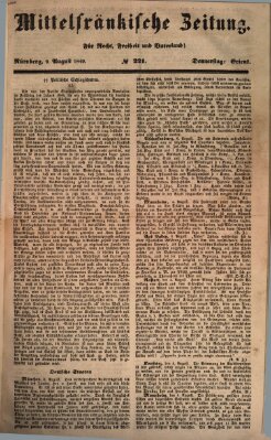 Mittelfränkische Zeitung für Recht, Freiheit und Vaterland (Fränkischer Kurier) Donnerstag 9. August 1849