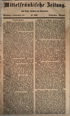 Mittelfränkische Zeitung für Recht, Freiheit und Vaterland (Fränkischer Kurier) Donnerstag 6. September 1849