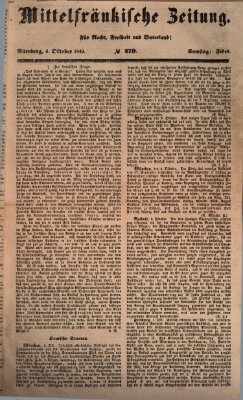 Mittelfränkische Zeitung für Recht, Freiheit und Vaterland (Fränkischer Kurier) Samstag 6. Oktober 1849