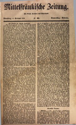 Mittelfränkische Zeitung für Recht, Freiheit und Vaterland (Fränkischer Kurier) Donnerstag 14. Februar 1850