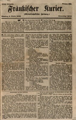 Fränkischer Kurier Donnerstag 3. Oktober 1850