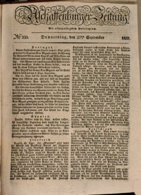 Aschaffenburger Zeitung Donnerstag 27. September 1832