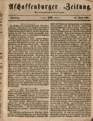 Aschaffenburger Zeitung Dienstag 10. Juni 1834