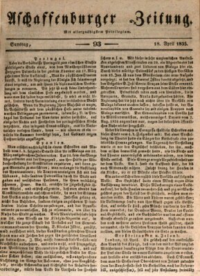 Aschaffenburger Zeitung Samstag 18. April 1835