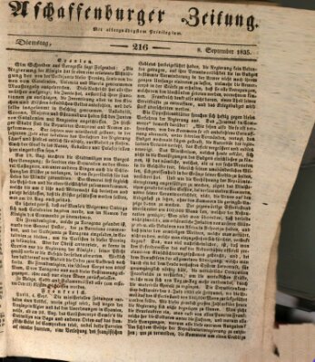 Aschaffenburger Zeitung Dienstag 8. September 1835