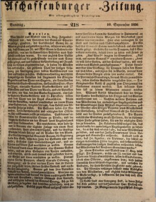 Aschaffenburger Zeitung Samstag 10. September 1836