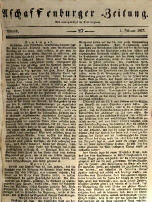 Aschaffenburger Zeitung Mittwoch 1. Februar 1837