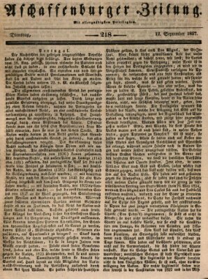 Aschaffenburger Zeitung Dienstag 12. September 1837