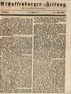 Aschaffenburger Zeitung Samstag 21. April 1838