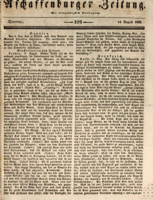 Aschaffenburger Zeitung Dienstag 14. August 1838