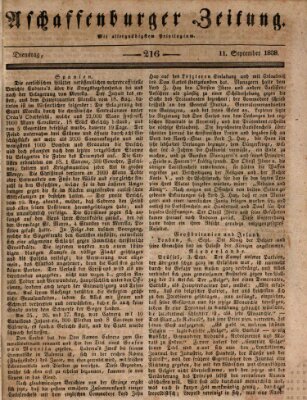 Aschaffenburger Zeitung Dienstag 11. September 1838