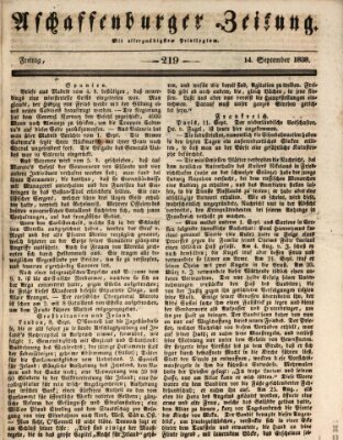 Aschaffenburger Zeitung Freitag 14. September 1838