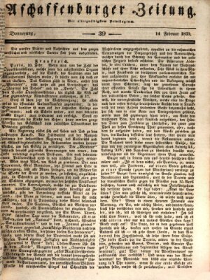 Aschaffenburger Zeitung Donnerstag 14. Februar 1839