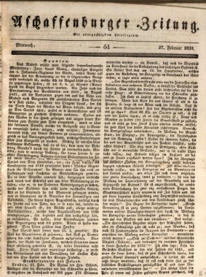 Aschaffenburger Zeitung Mittwoch 27. Februar 1839