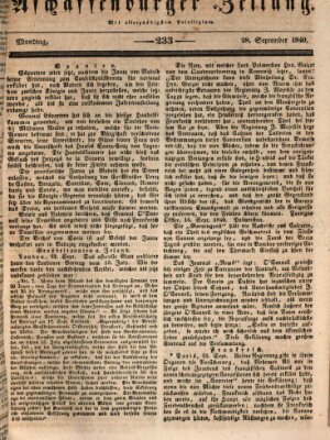 Aschaffenburger Zeitung Montag 28. September 1840