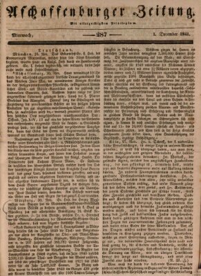 Aschaffenburger Zeitung Mittwoch 1. Dezember 1841