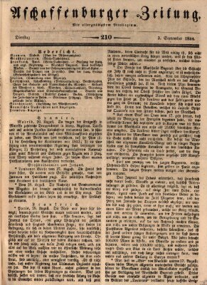 Aschaffenburger Zeitung Dienstag 3. September 1844