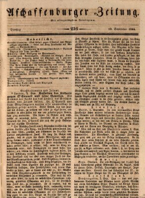 Aschaffenburger Zeitung Dienstag 10. September 1844