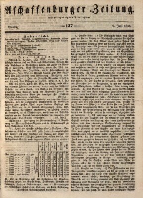 Aschaffenburger Zeitung Dienstag 9. Juni 1846