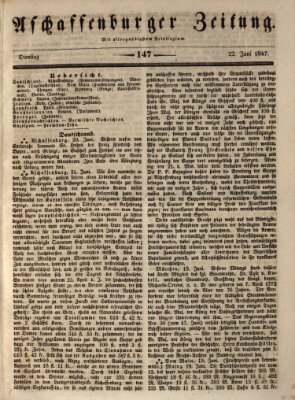 Aschaffenburger Zeitung Dienstag 22. Juni 1847