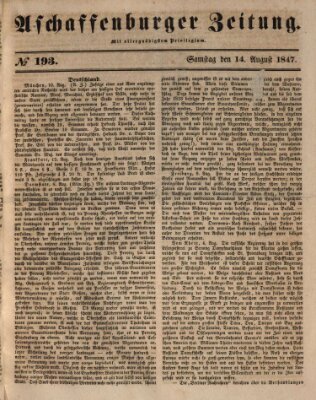 Aschaffenburger Zeitung Samstag 14. August 1847