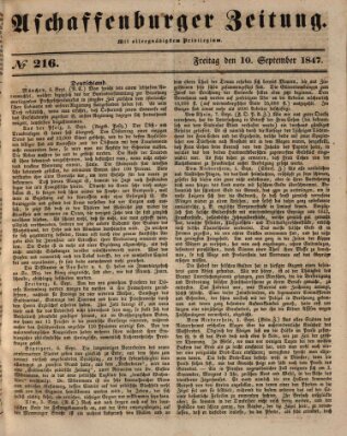 Aschaffenburger Zeitung Freitag 10. September 1847