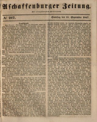 Aschaffenburger Zeitung Samstag 11. September 1847