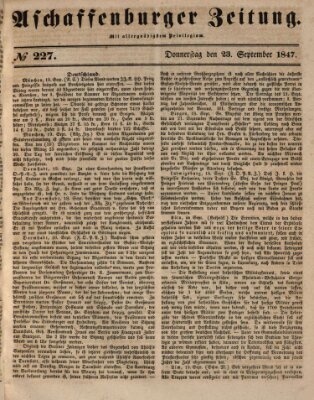 Aschaffenburger Zeitung Donnerstag 23. September 1847