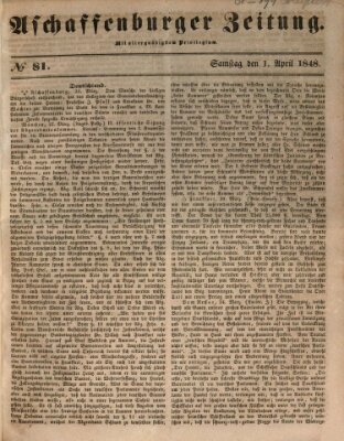 Aschaffenburger Zeitung Samstag 1. April 1848