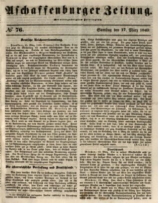 Aschaffenburger Zeitung Samstag 17. März 1849