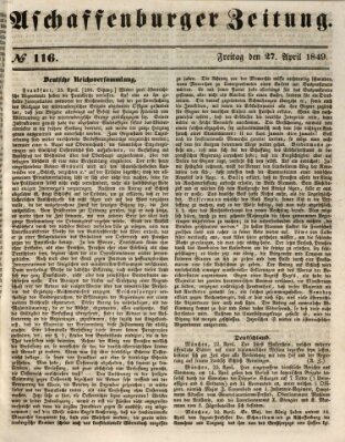 Aschaffenburger Zeitung Freitag 27. April 1849