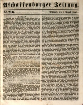 Aschaffenburger Zeitung Mittwoch 1. August 1849