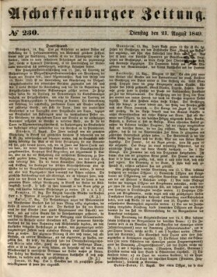 Aschaffenburger Zeitung Dienstag 21. August 1849