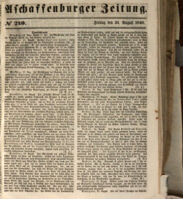 Aschaffenburger Zeitung Freitag 31. August 1849