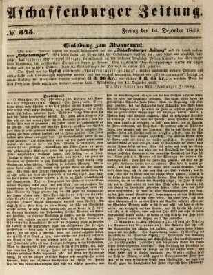 Aschaffenburger Zeitung Freitag 14. Dezember 1849